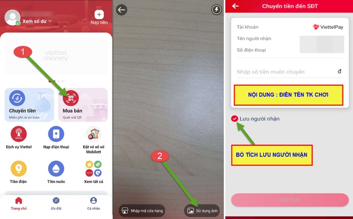 Nạp tiền Ku casino Quét mã QR bằng phần mềm Viettel Pay