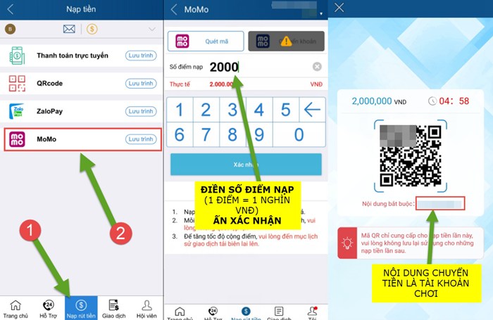 Nạp tiền Ku casino Nạp tiền vào Kubet qua Momo